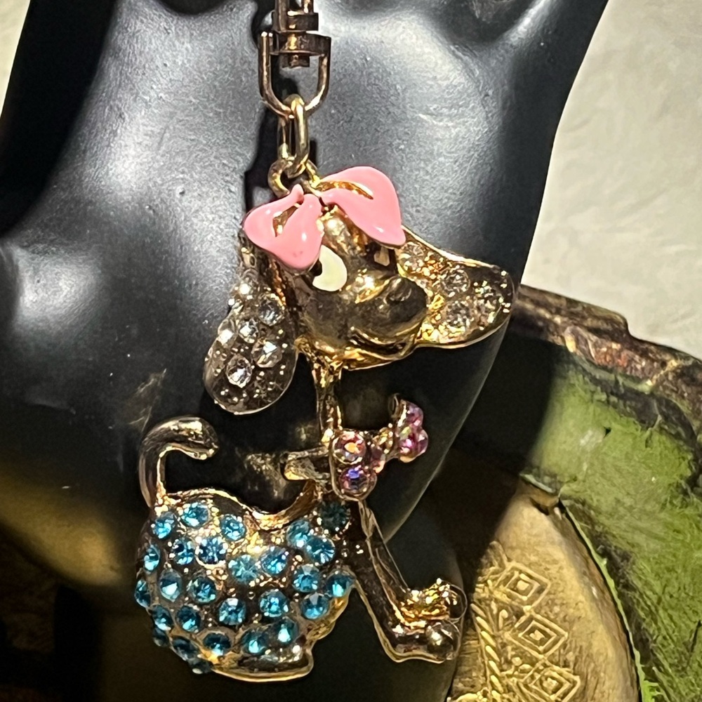 Gold and Pink Dog Charm Keychain